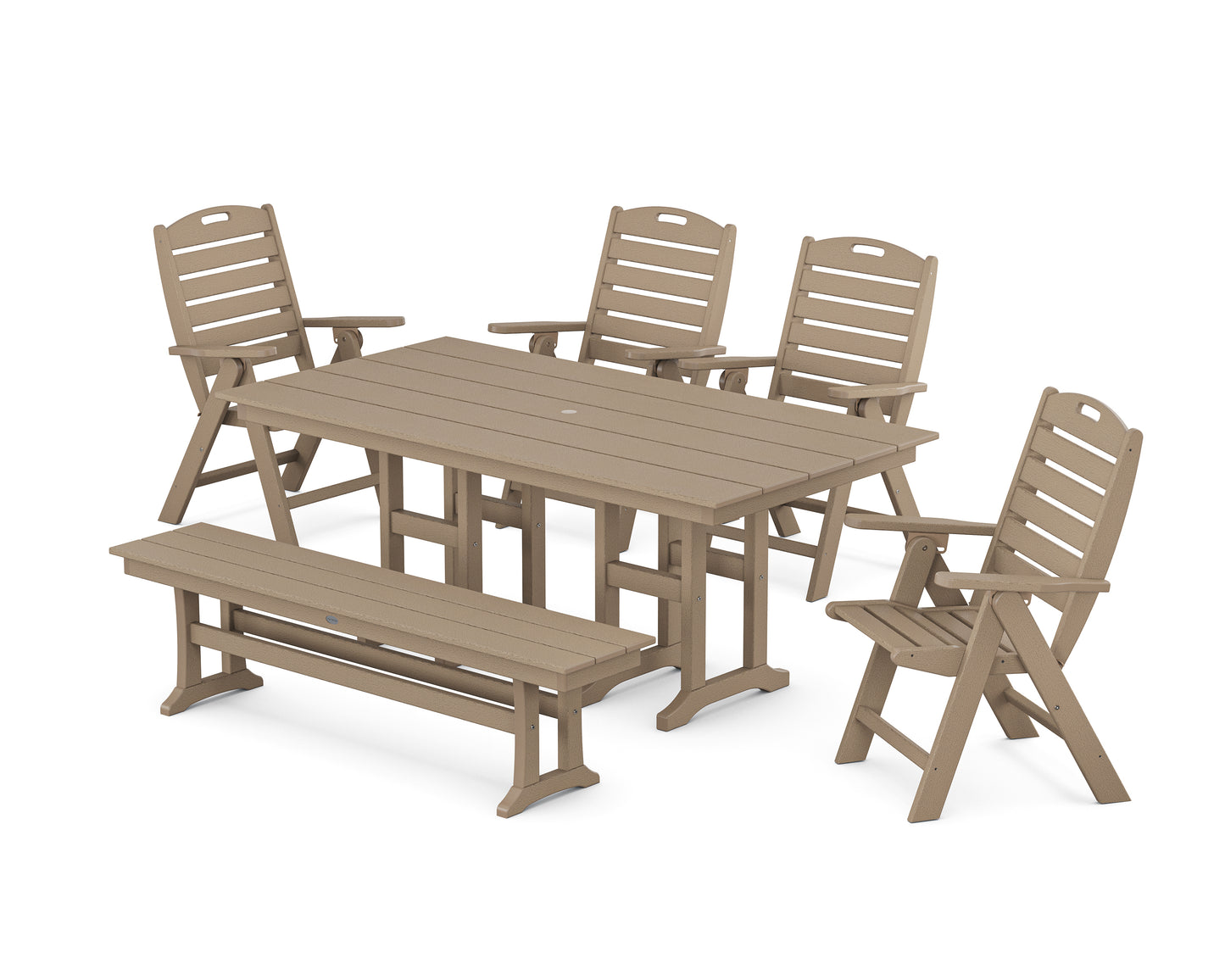 Nautical Highback 6-Piece Farmhouse Dining Set with Bench
