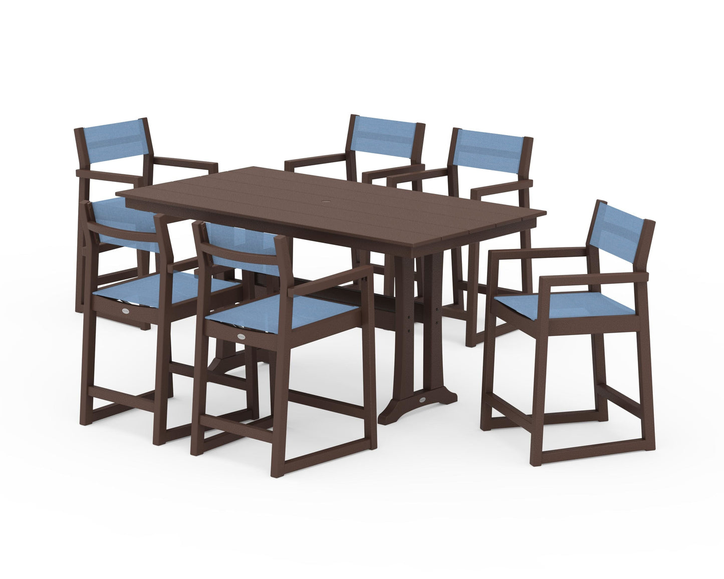 EDGE Sling Arm Chair 7-Piece Farmhouse Counter Set with Trestle Legs