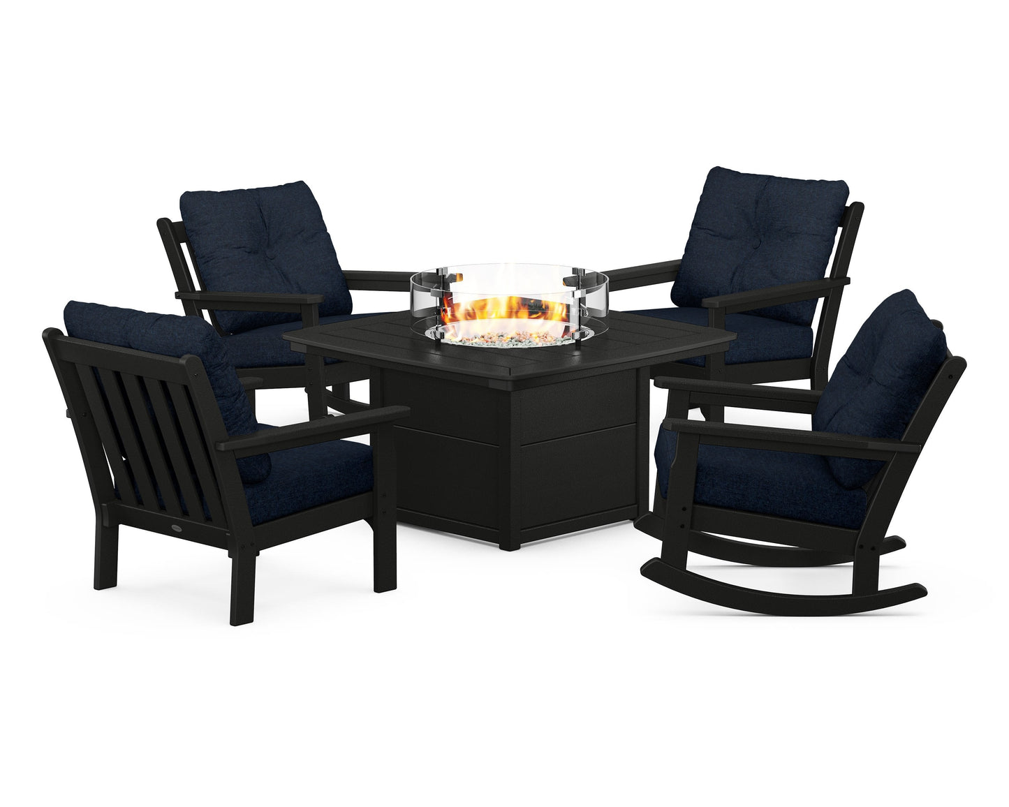 Vineyard 5-Piece Deep Seating Rocking Chair Conversation Set with Fire Pit Table