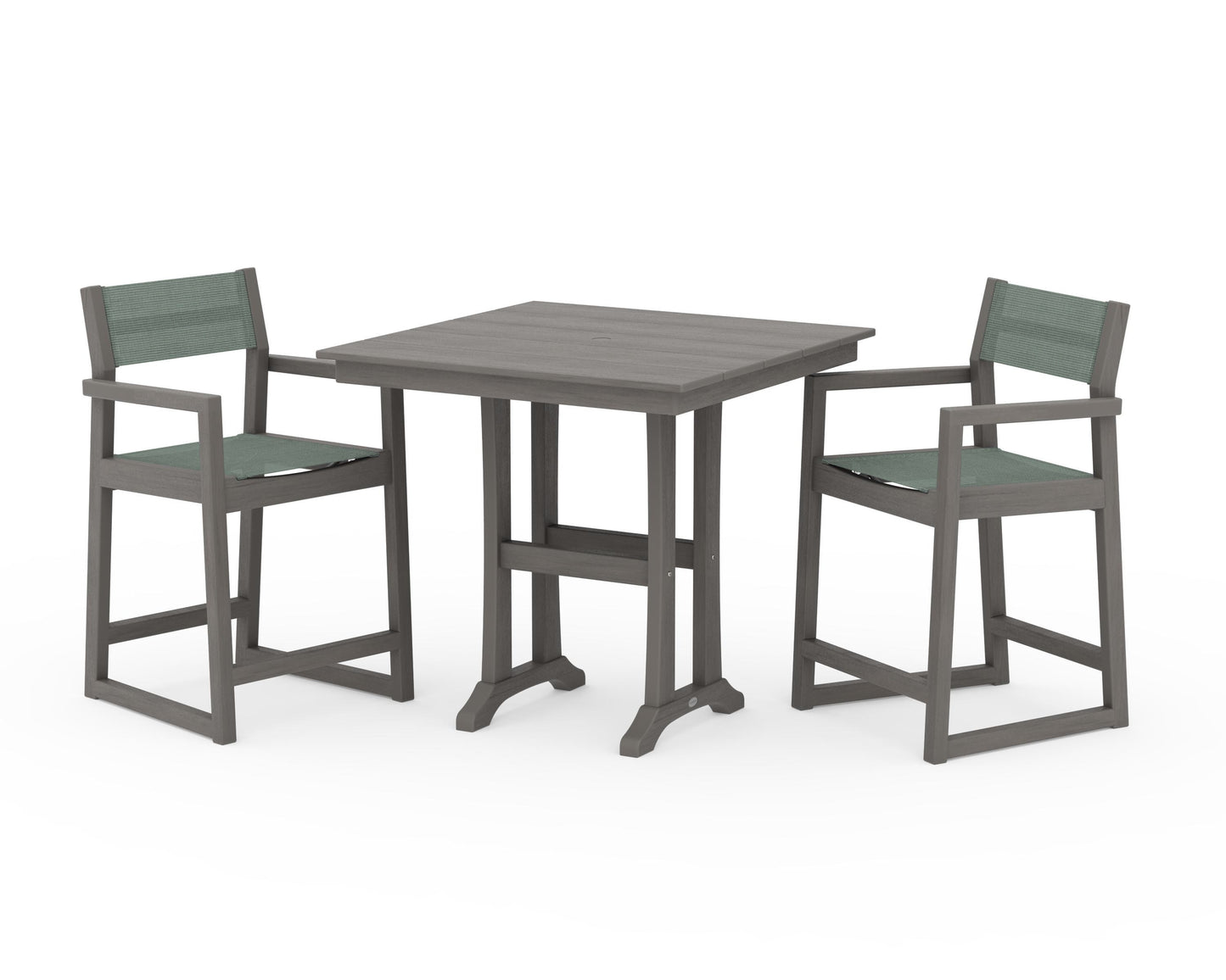 EDGE Sling Arm Chair 3-Piece Farmhouse Counter Set with Trestle Legs