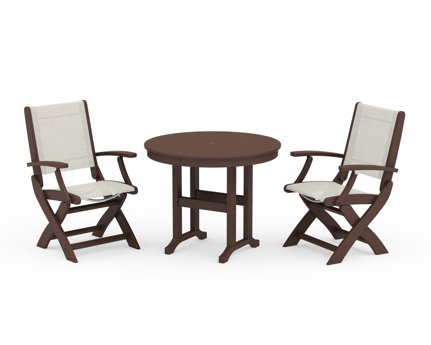 Coastal Folding Chair 3-Piece Round Dining Set