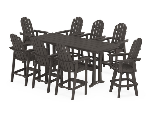 Vineyard Curveback Adirondack Swivel 9-Piece Farmhouse Bar Set with Trestle Legs