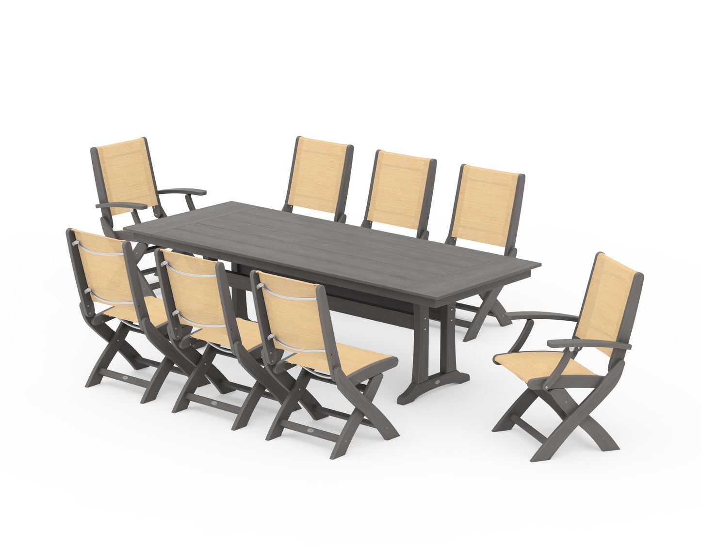 Coastal 9-Piece Folding Dining Chair Farmhouse Dining Set with Trestle Legs