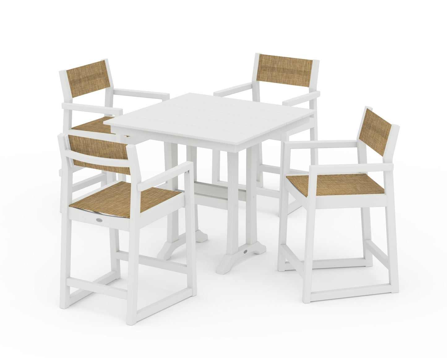 EDGE Sling Arm Chair 5-Piece Farmhouse Counter Set with Trestle Legs