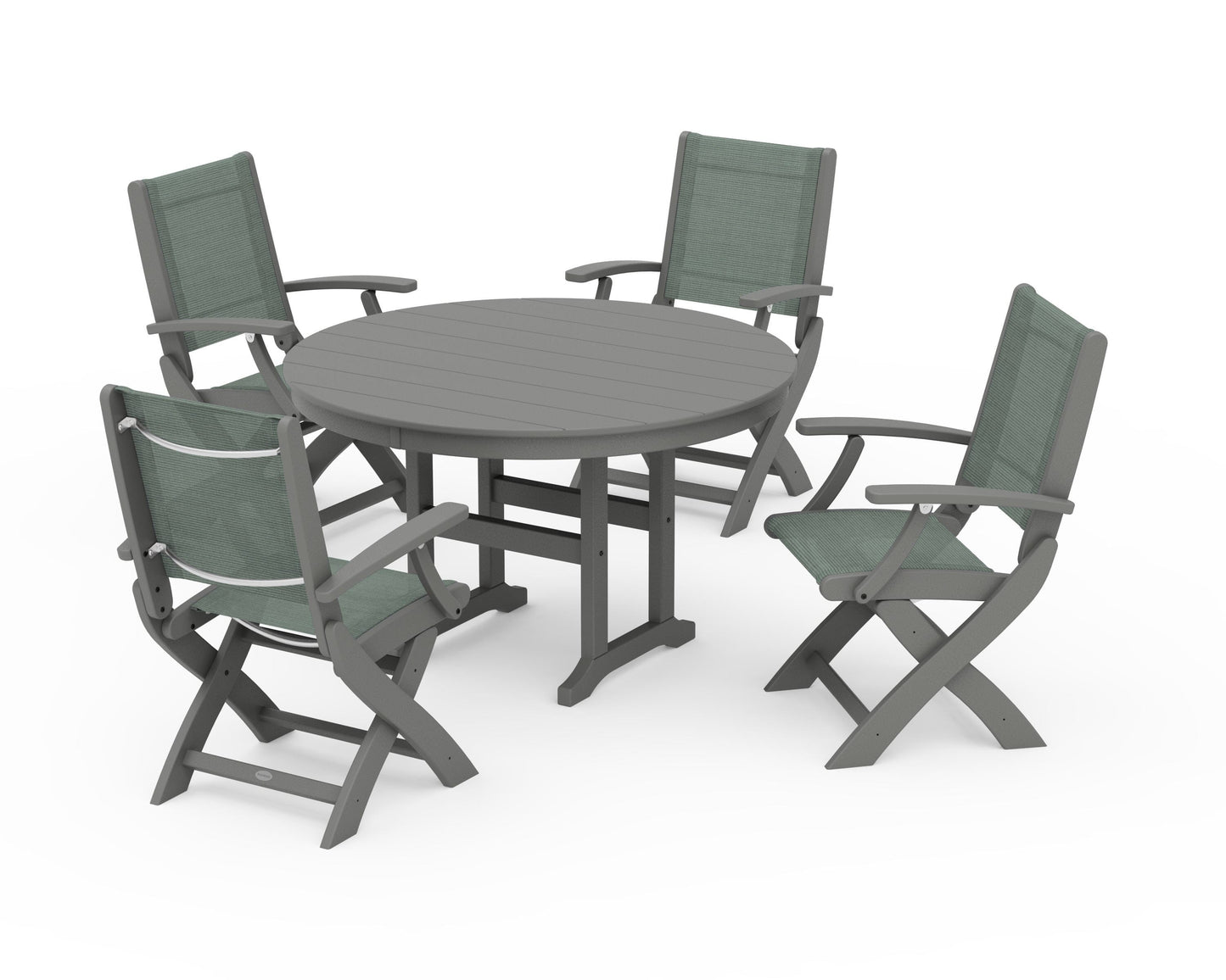Coastal Folding Chair 5-Piece Round Dining Set