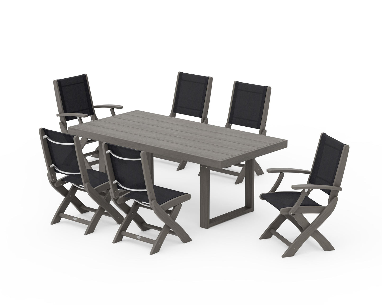 Coastal Folding Chair 7-Piece Dining Set with Trestle Legs