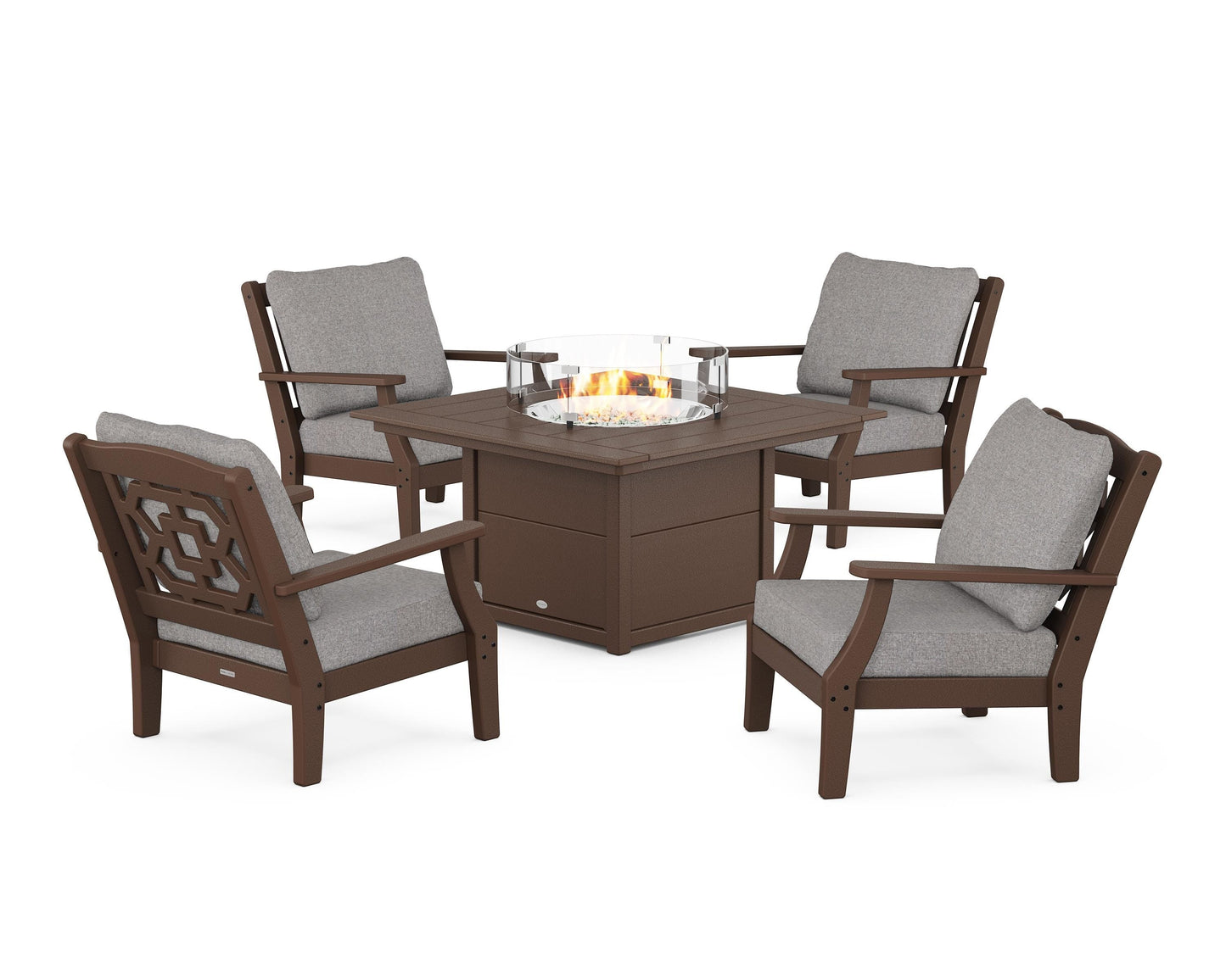 Chinoiserie 5-Piece Deep Seating Set with Fire Pit Table