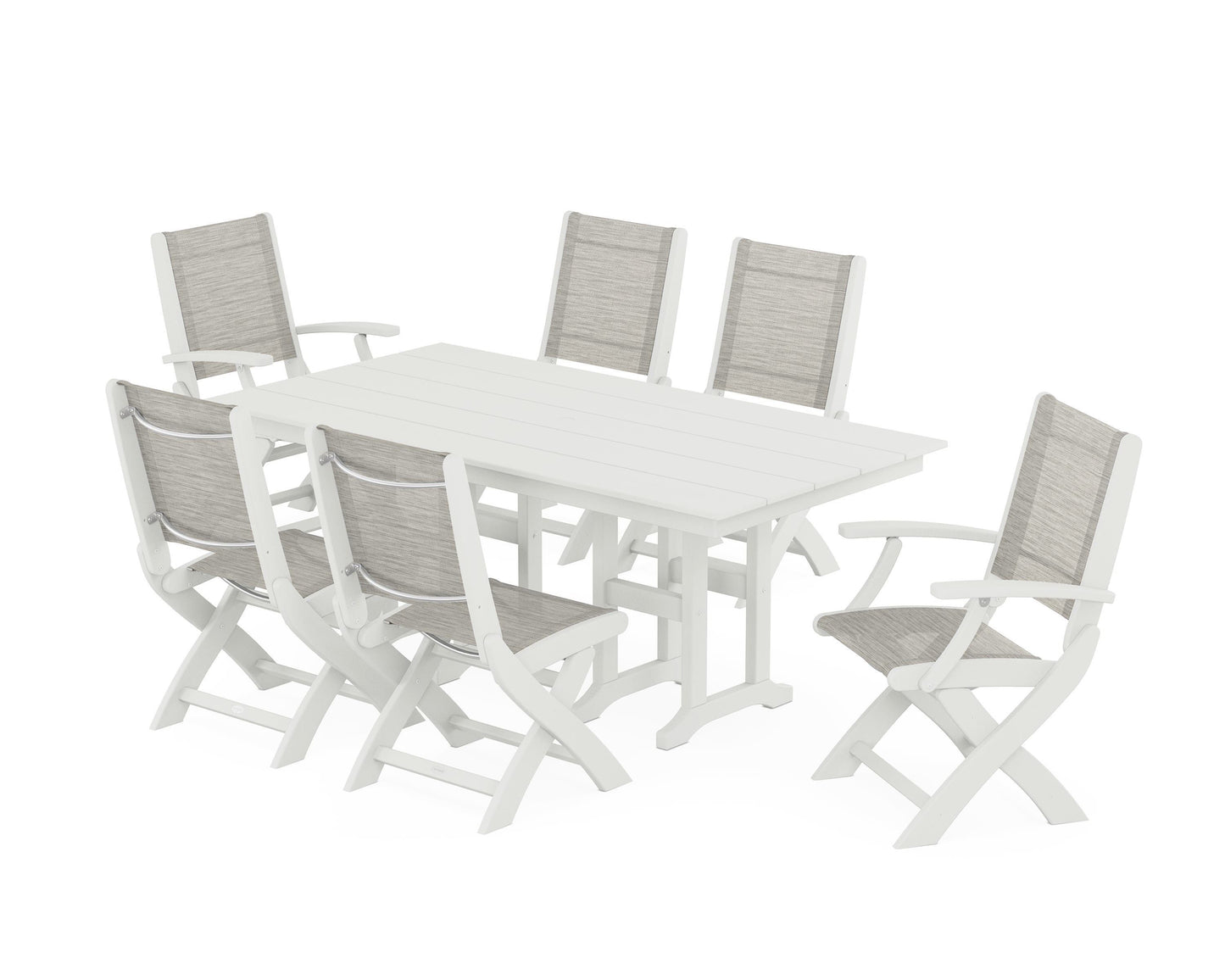 Coastal Folding Chair 7-Piece Farmhouse Dining Set