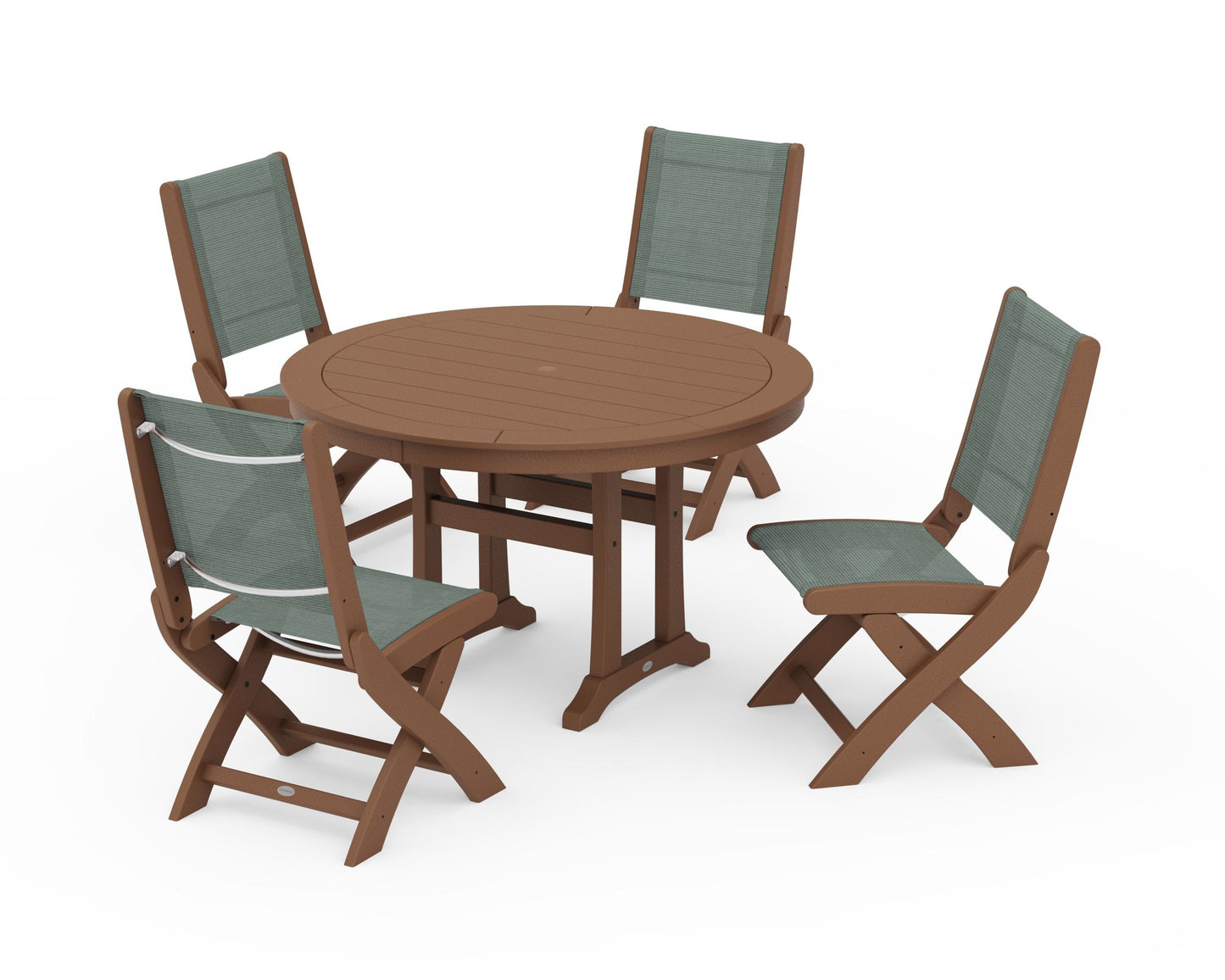 Coastal Folding Side Chair 5-Piece Round Dining Set With Trestle Legs