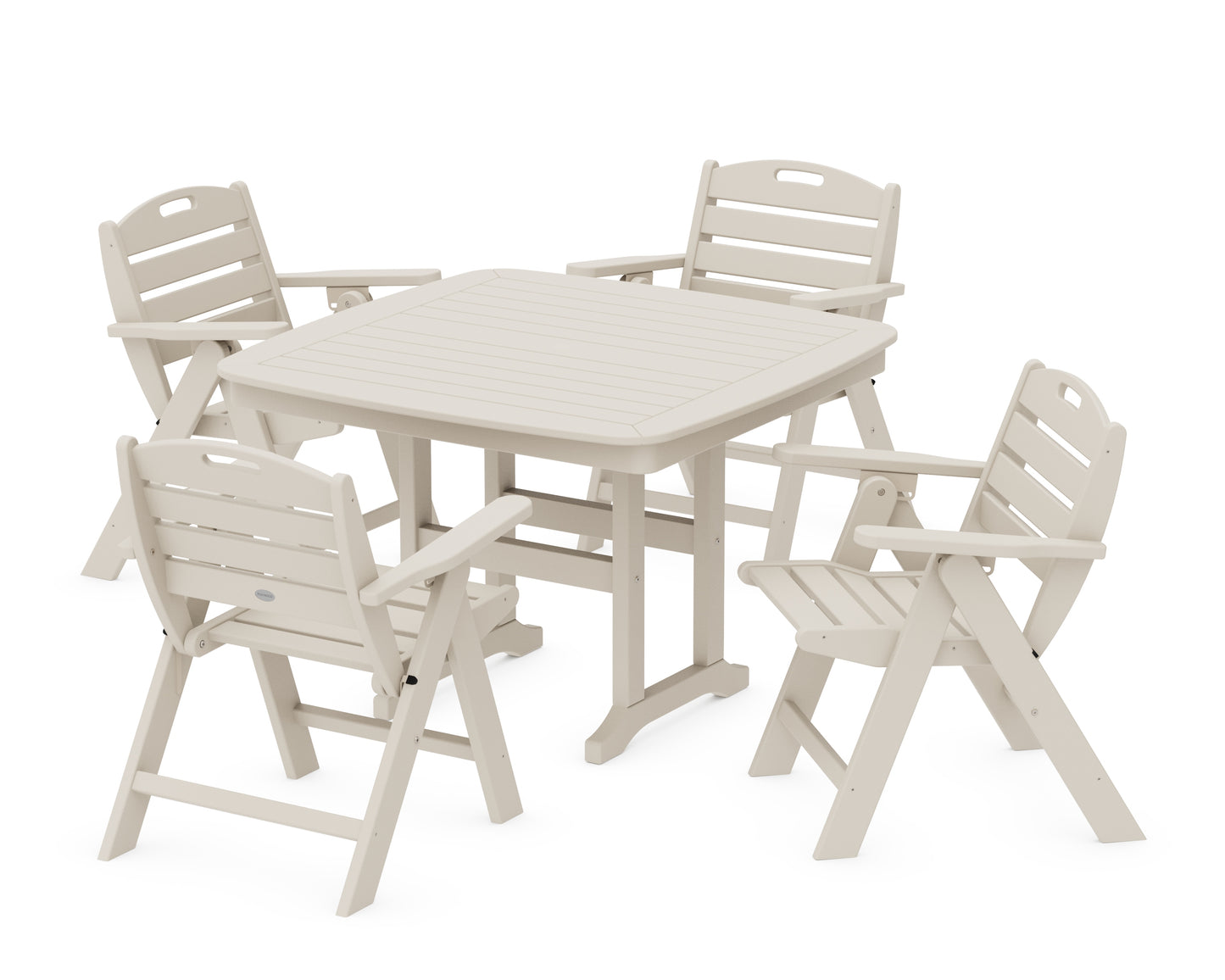 Nautical Folding Lowback Chair 5-Piece Dining Set with Trestle Legs