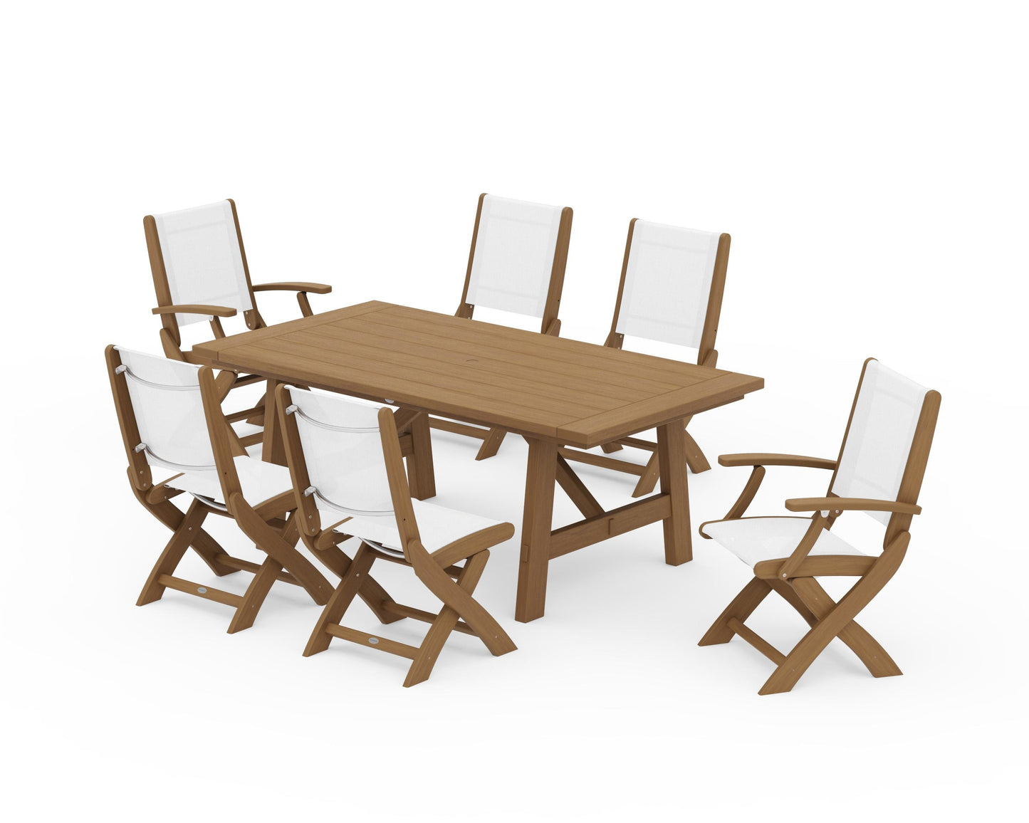 Coastal Folding Chair 7-Piece Rustic Farmhouse Dining Set