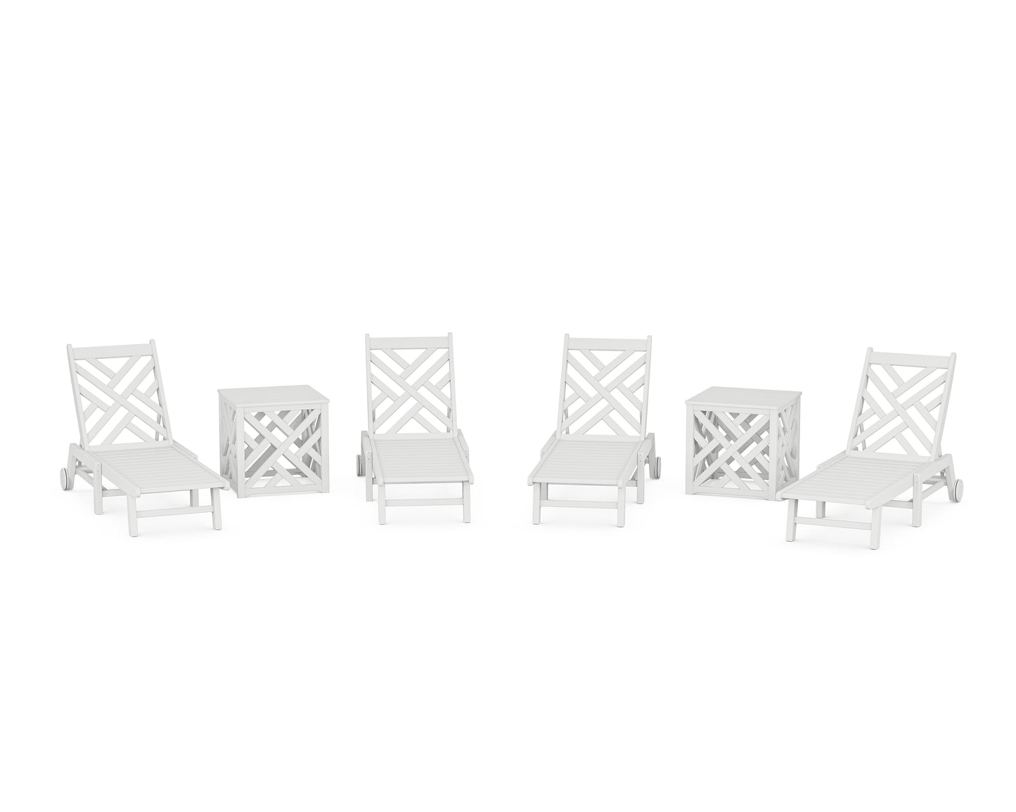 Chippendale 6-Piece Chaise Set with Wheels and Umbrella Stand Accent Table