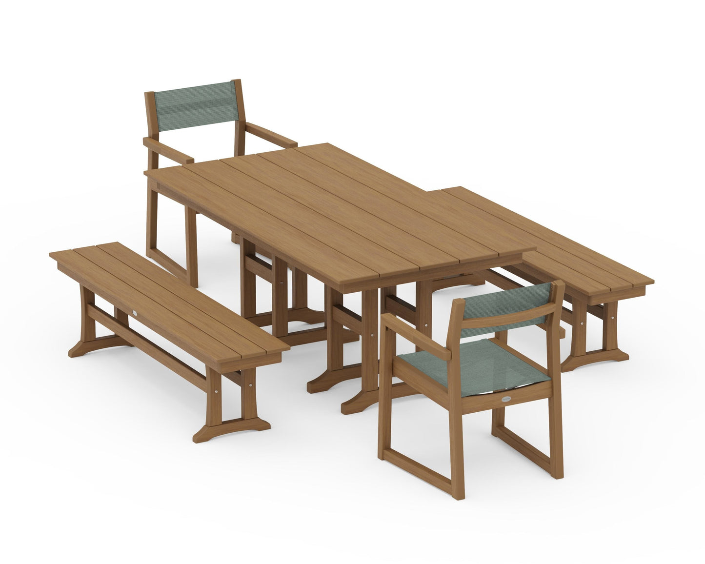 EDGE Sling Arm Chair 5-Piece Farmhouse Dining Set with Benches