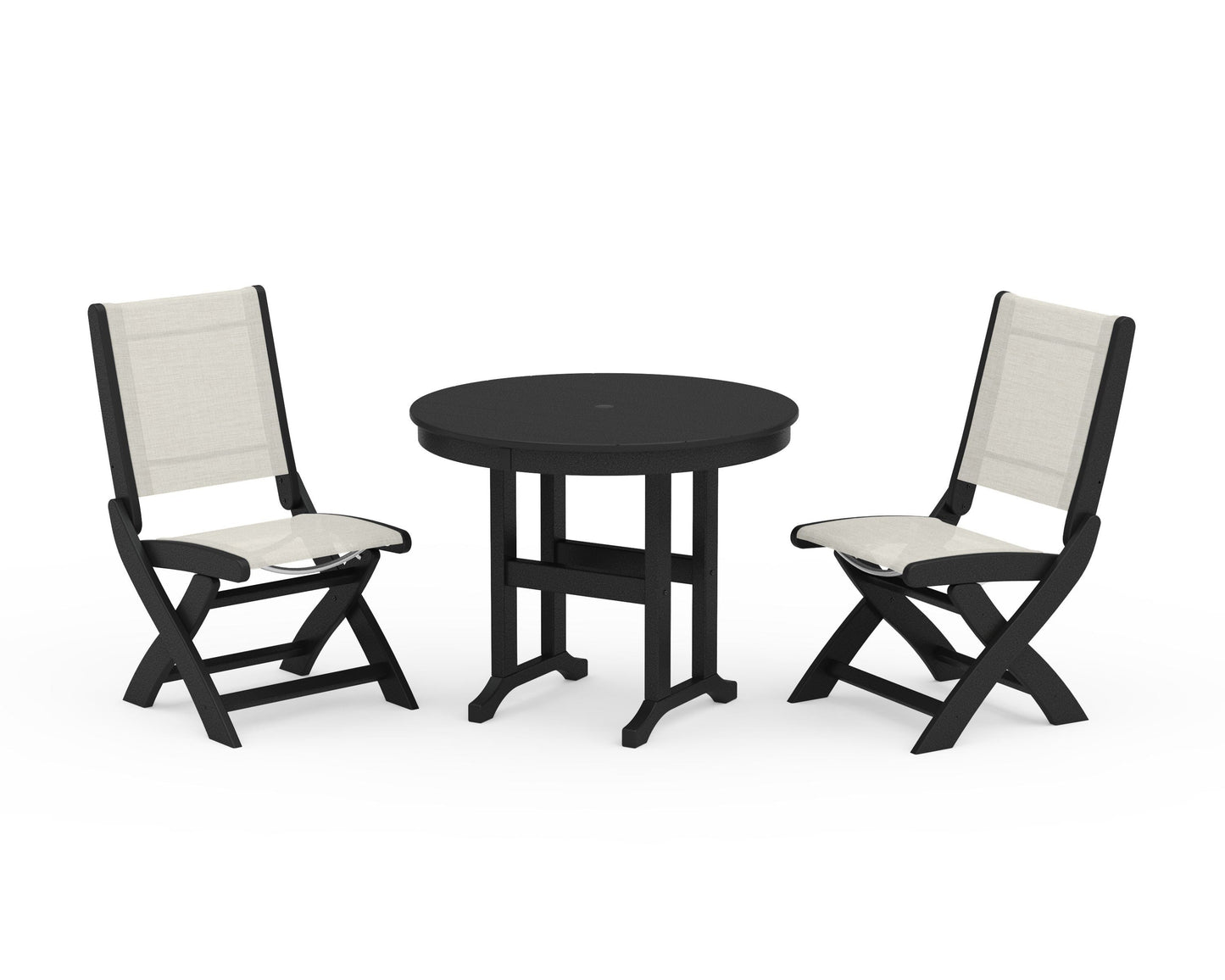 Coastal Folding Side Chair 3-Piece Round Dining Set