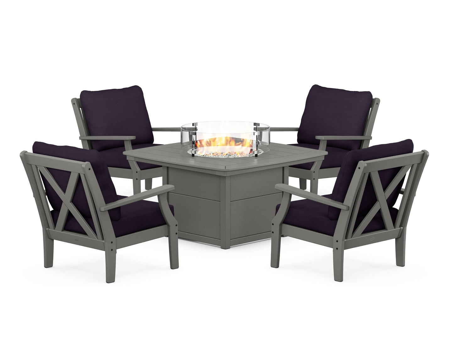 Braxton 5-Piece Deep Seating Conversation Set with Fire Pit Table