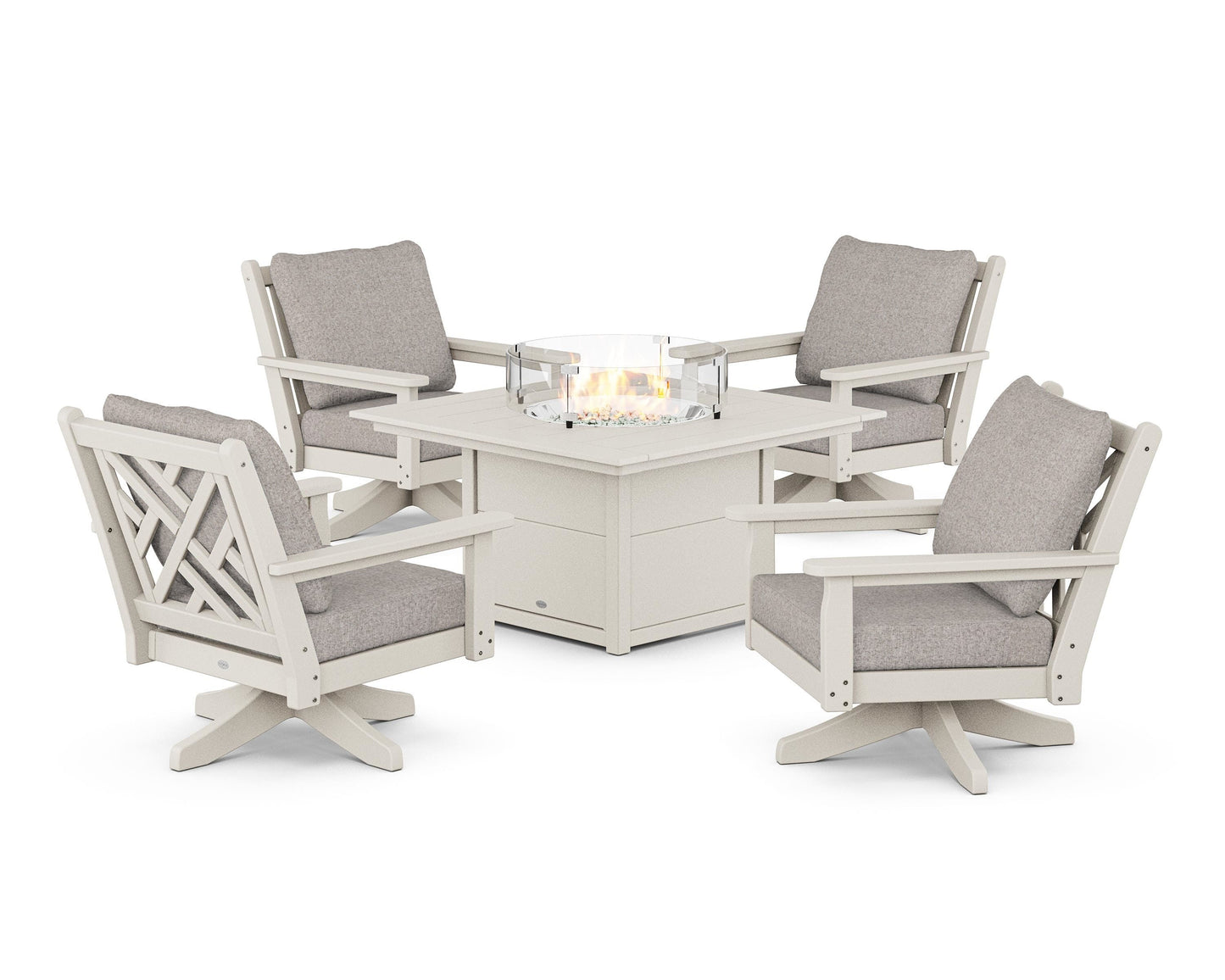 Chippendale 5-Piece Deep Seating Swivel Conversation Set with Fire Pit Table