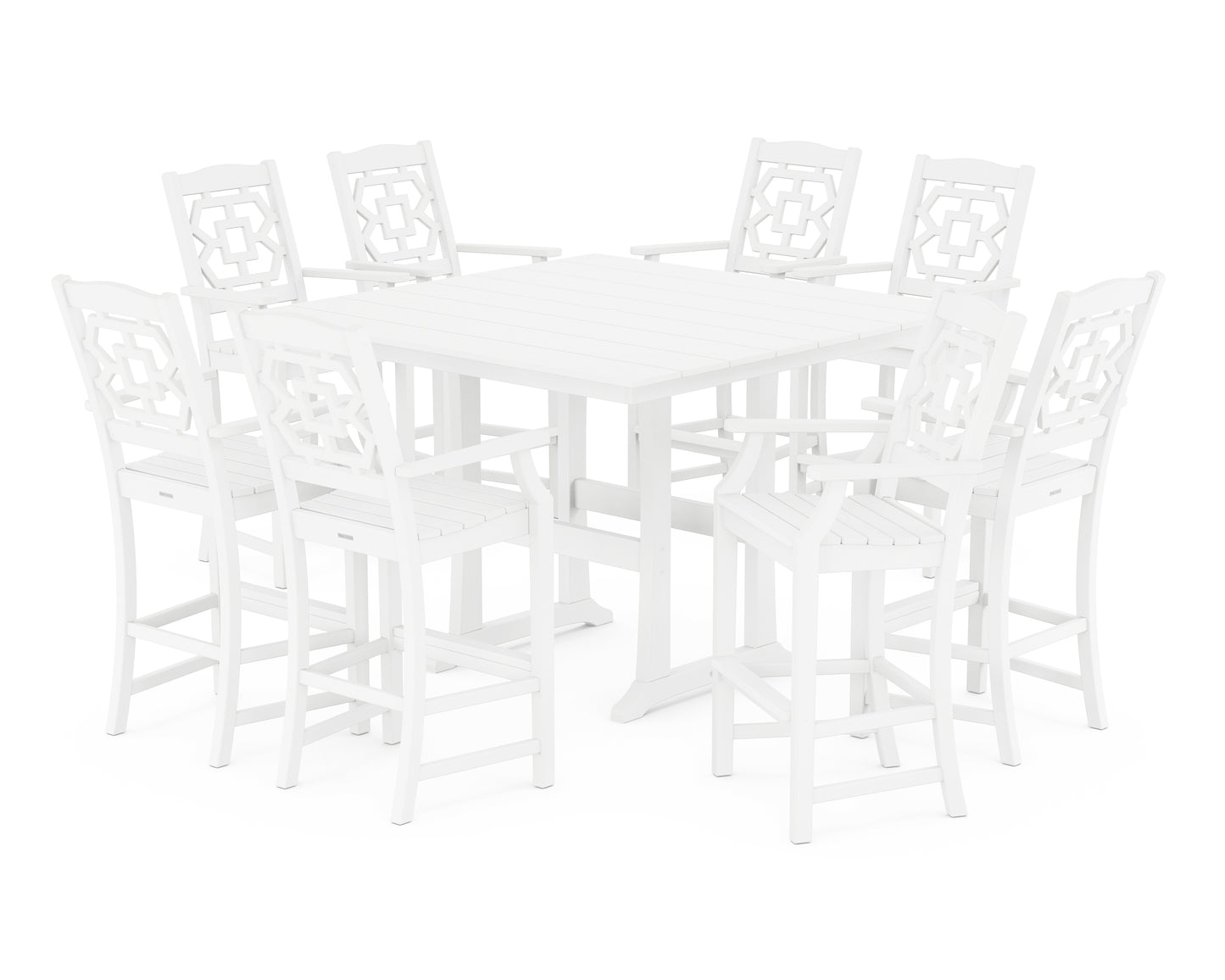 Chinoiserie 9-Piece Square Farmhouse Bar Set with Trestle Legs