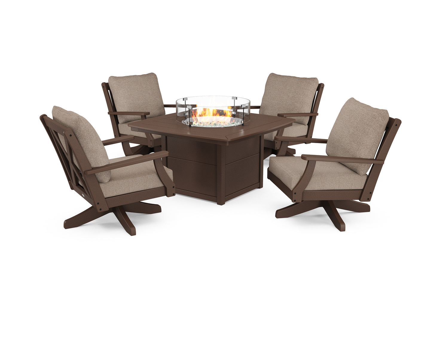 Braxton 5-Piece Deep Seating Swivel Conversation Set with Fire Pit Table