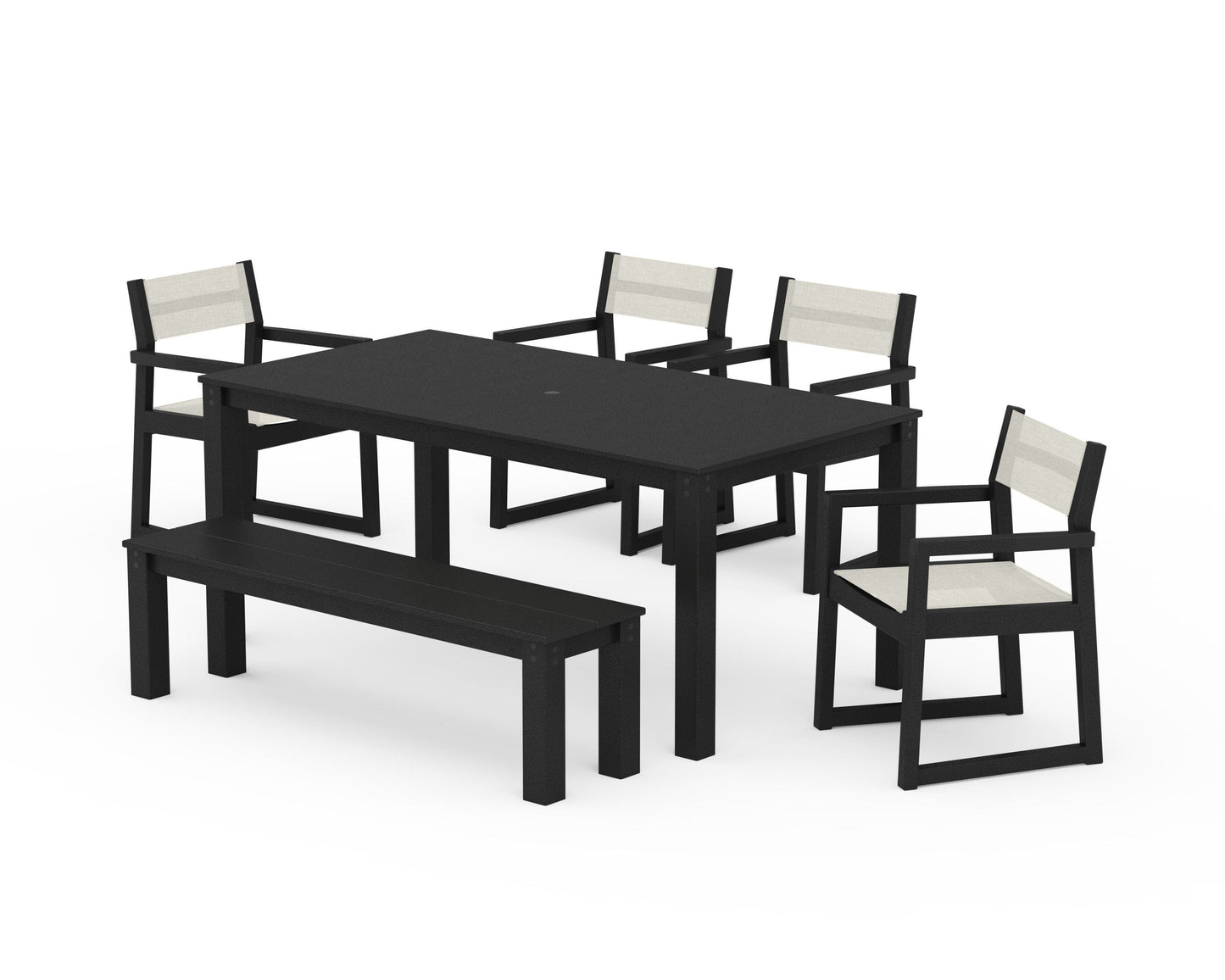 EDGE Sling Arm Chair 6-Piece Parsons Dining Set with Bench
