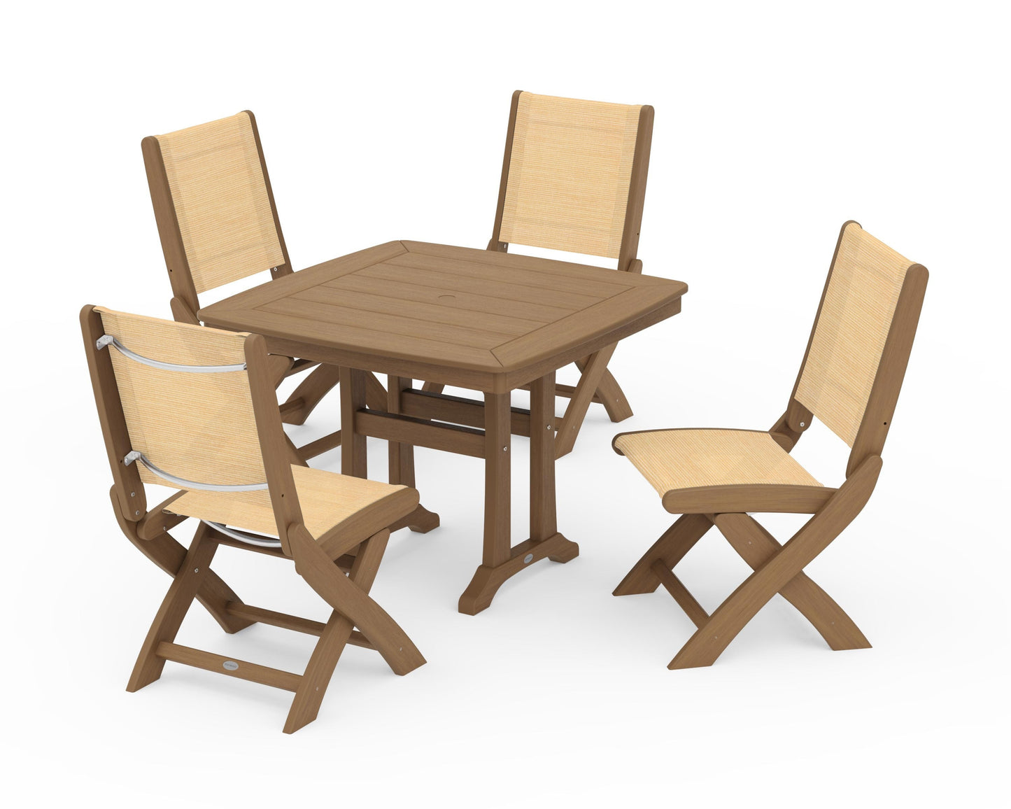 Coastal Folding Side Chair 5-Piece Dining Set with Trestle Legs