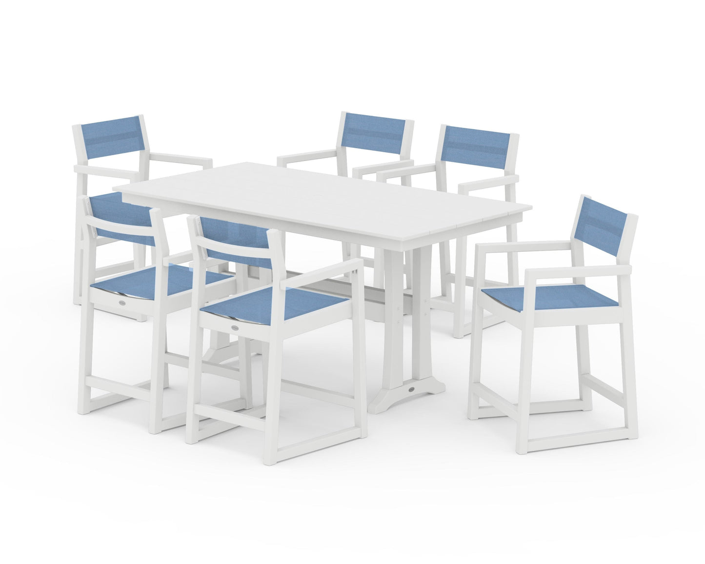 EDGE Sling Arm Chair 7-Piece Farmhouse Counter Set with Trestle Legs