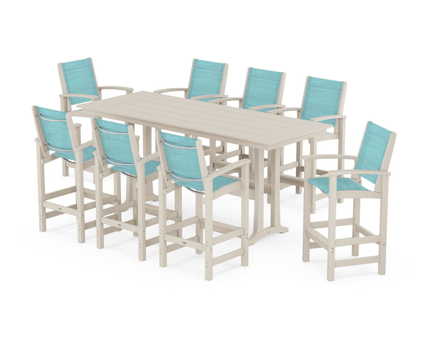 Coastal 9-Piece Farmhouse Bar Set with Trestle Legs