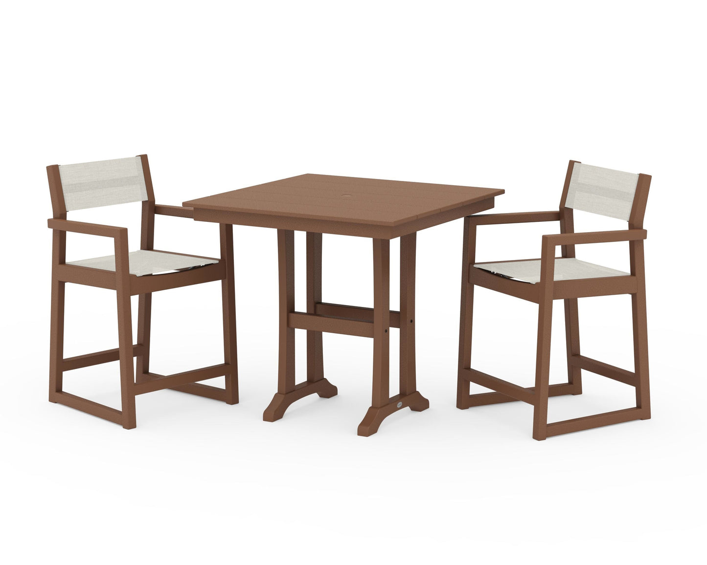 EDGE Sling Arm Chair 3-Piece Farmhouse Counter Set with Trestle Legs