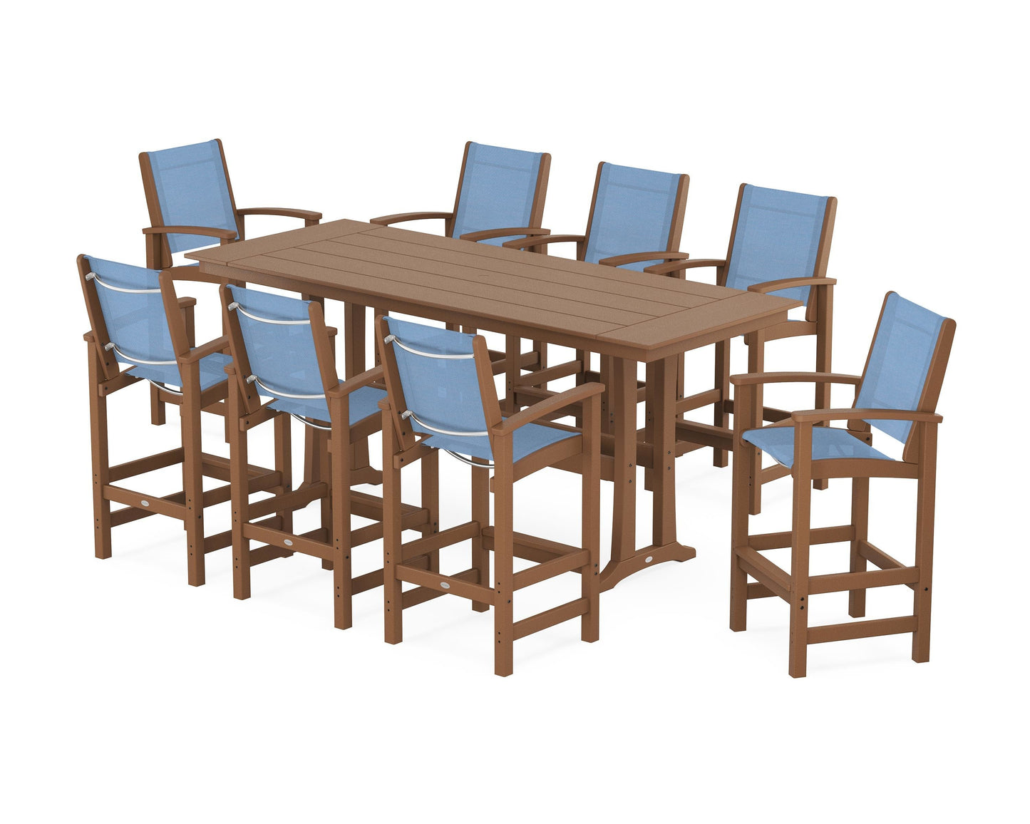 Coastal 9-Piece Farmhouse Bar Set with Trestle Legs