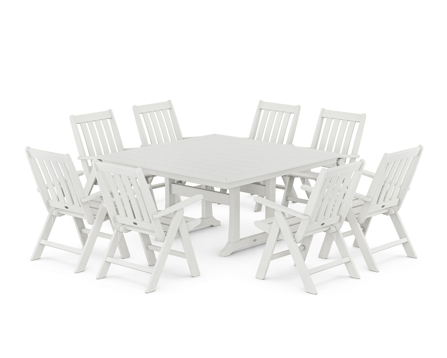 Vineyard Folding Chair 9-Piece Square Dining Set with Trestle Legs