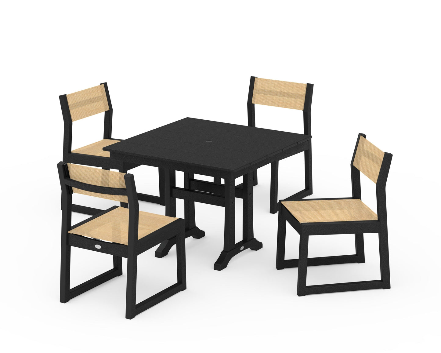 EDGE Sling 5-Piece Farmhouse Trestle Side Chair Dining Set