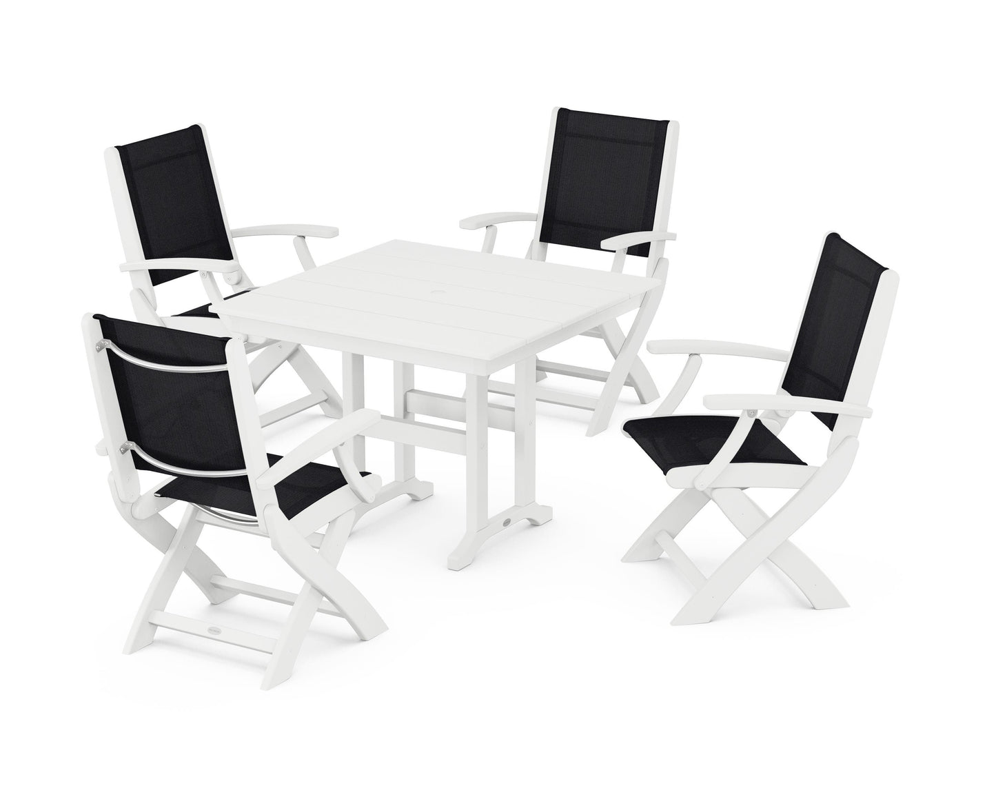 Coastal Folding Chair 5-Piece Farmhouse Dining Set