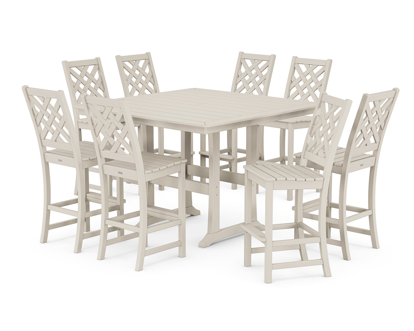 Wovendale Side Chair 9-Piece Square Bar Set with Trestle Legs
