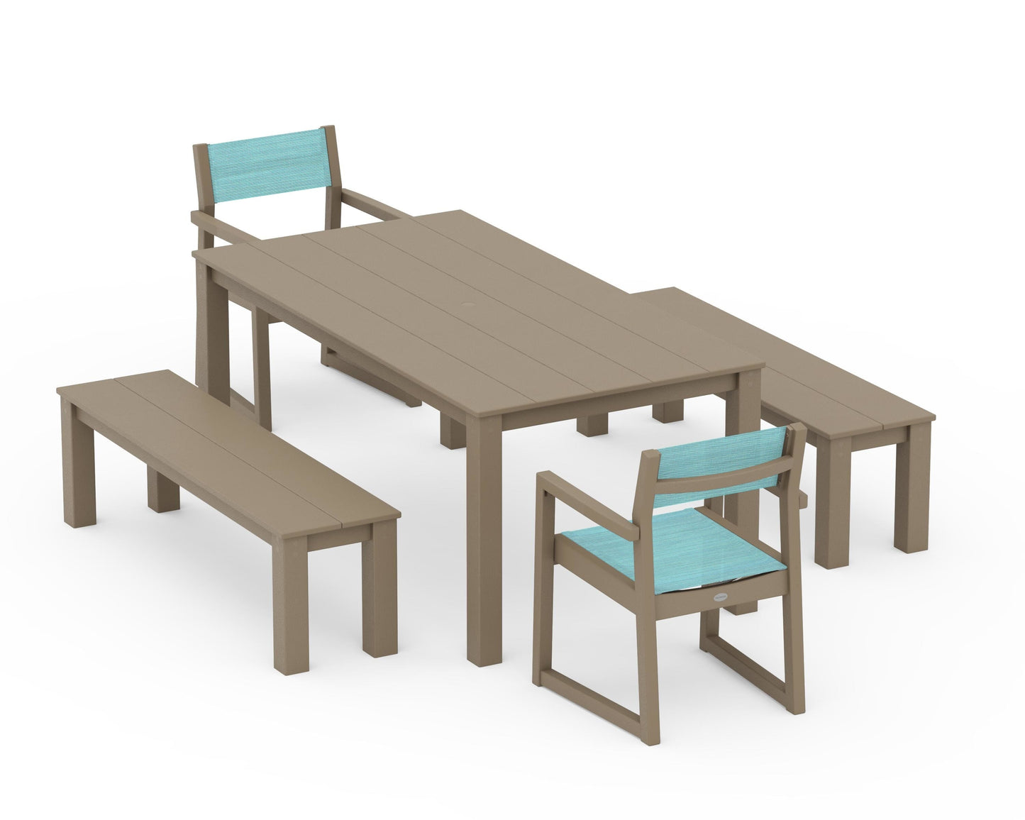 EDGE Sling Arm Chair 5-Piece Parsons Dining Set with Benches