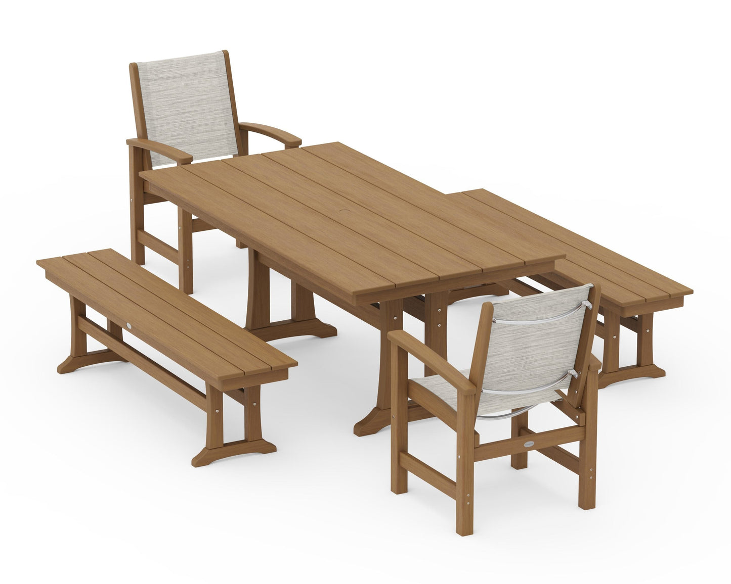 Coastal 5-Piece Farmhouse Dining Set with Trestle Legs and Benches