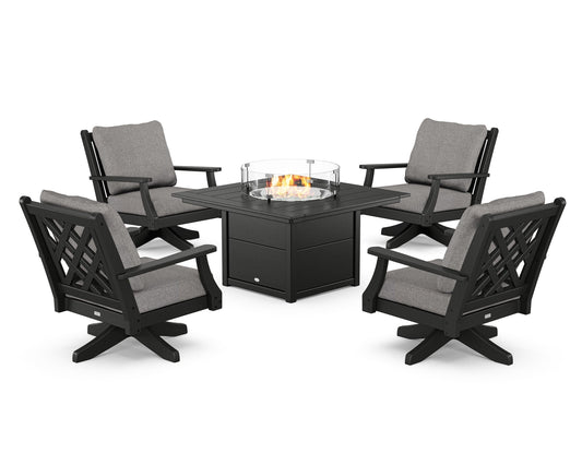 Wovendale 5-Piece Deep Seating Swivel Conversation Set with Fire Pit Table