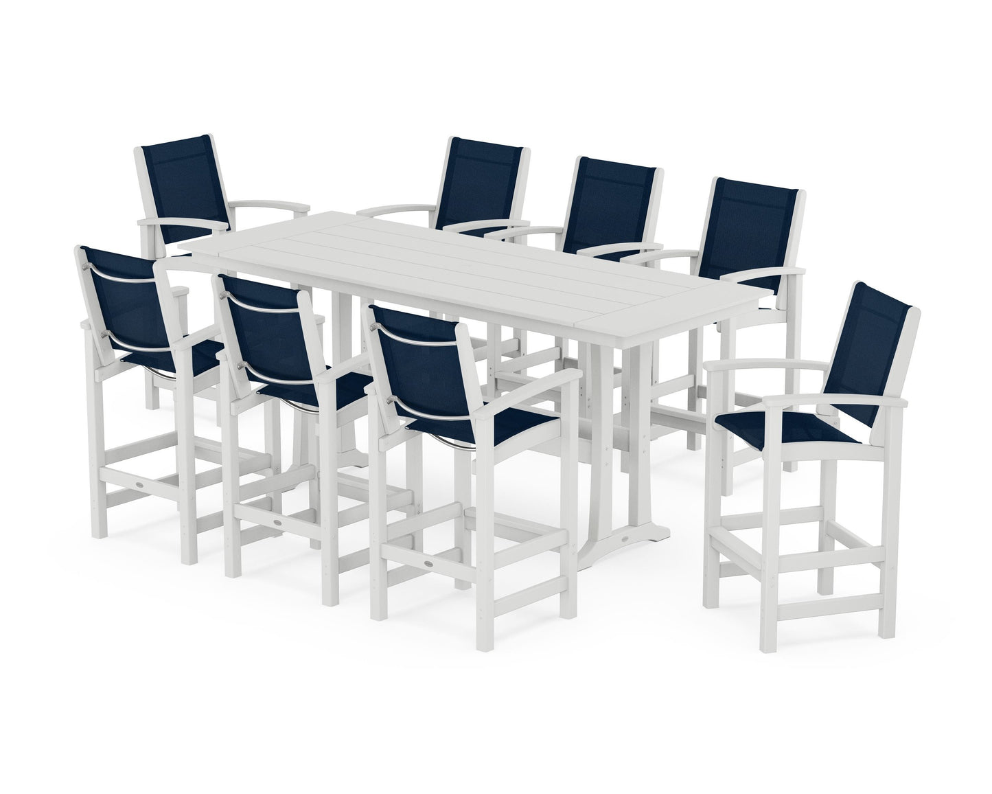 Coastal 9-Piece Farmhouse Bar Set with Trestle Legs