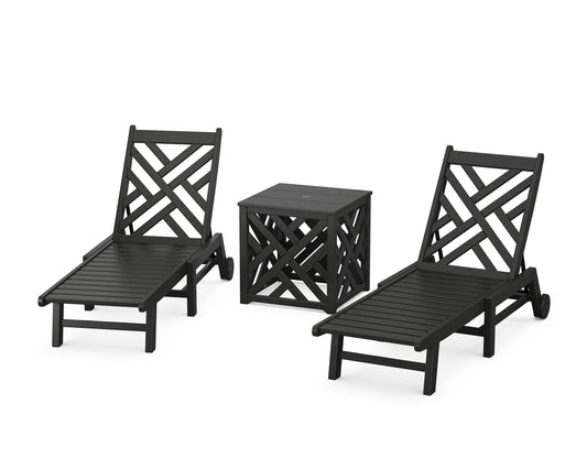 Chippendale 3-Piece Chaise Set with Wheels and Umbrella Stand Accent Table