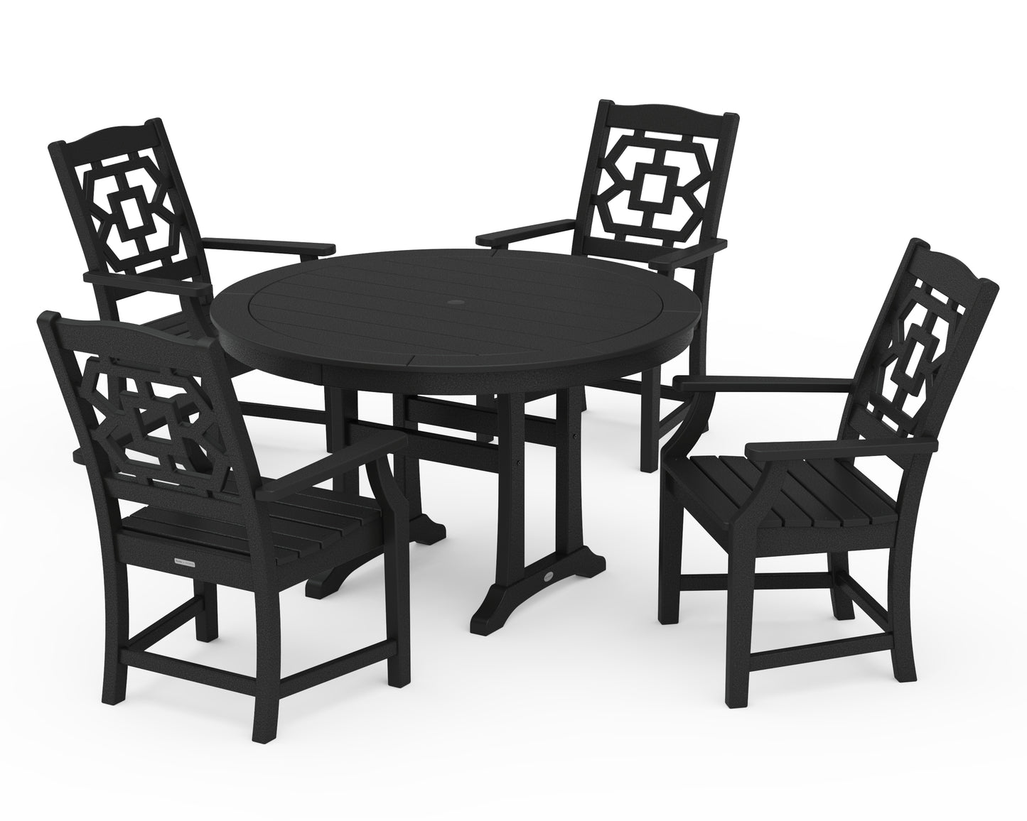 Chinoiserie 5-Piece Round Dining Set with Trestle Legs