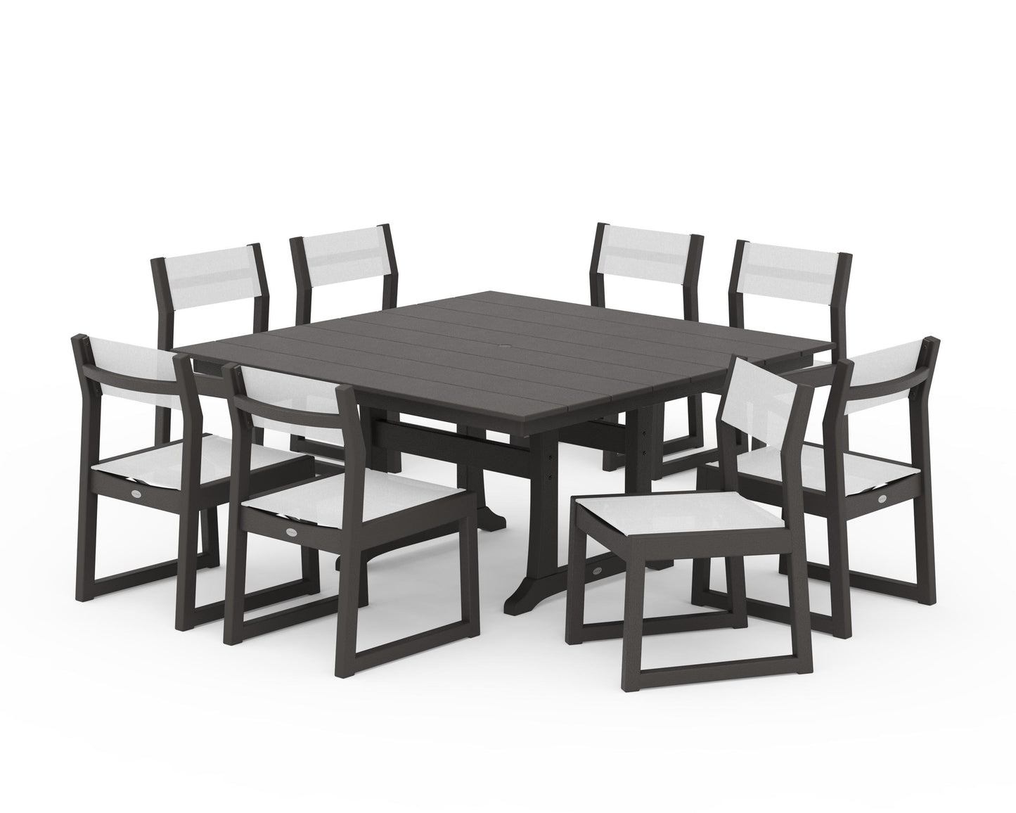 EDGE Sling Side Chair 9-Piece Farmhouse Trestle Dining Set
