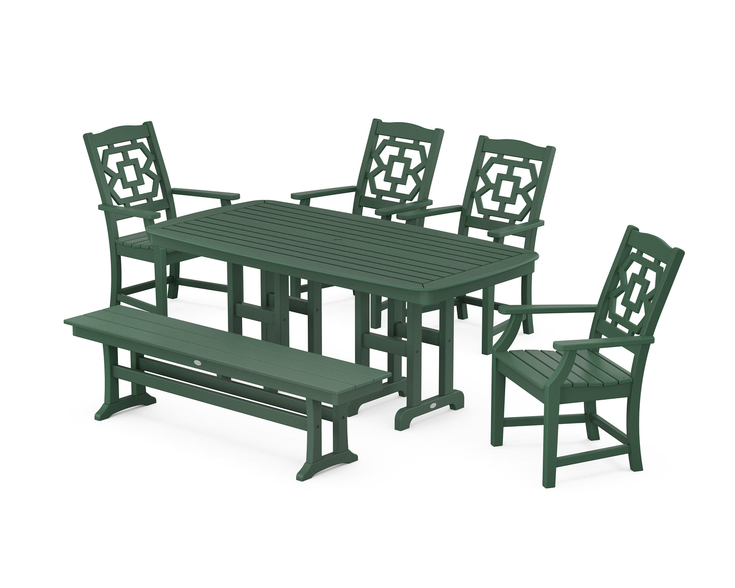 Chinoiserie 6-Piece Dining Set with Bench