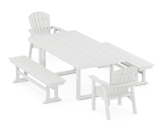 Seashell 5-Piece Dining Set with Benches