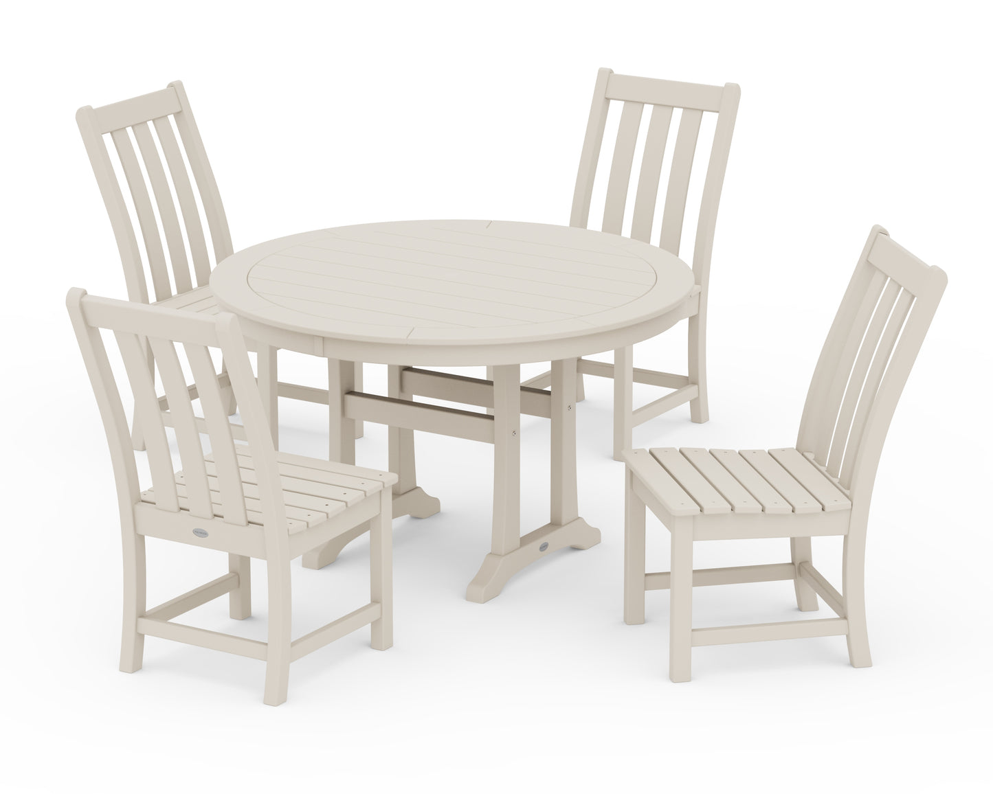 Vineyard Side Chair 5-Piece Round Dining Set With Trestle Legs