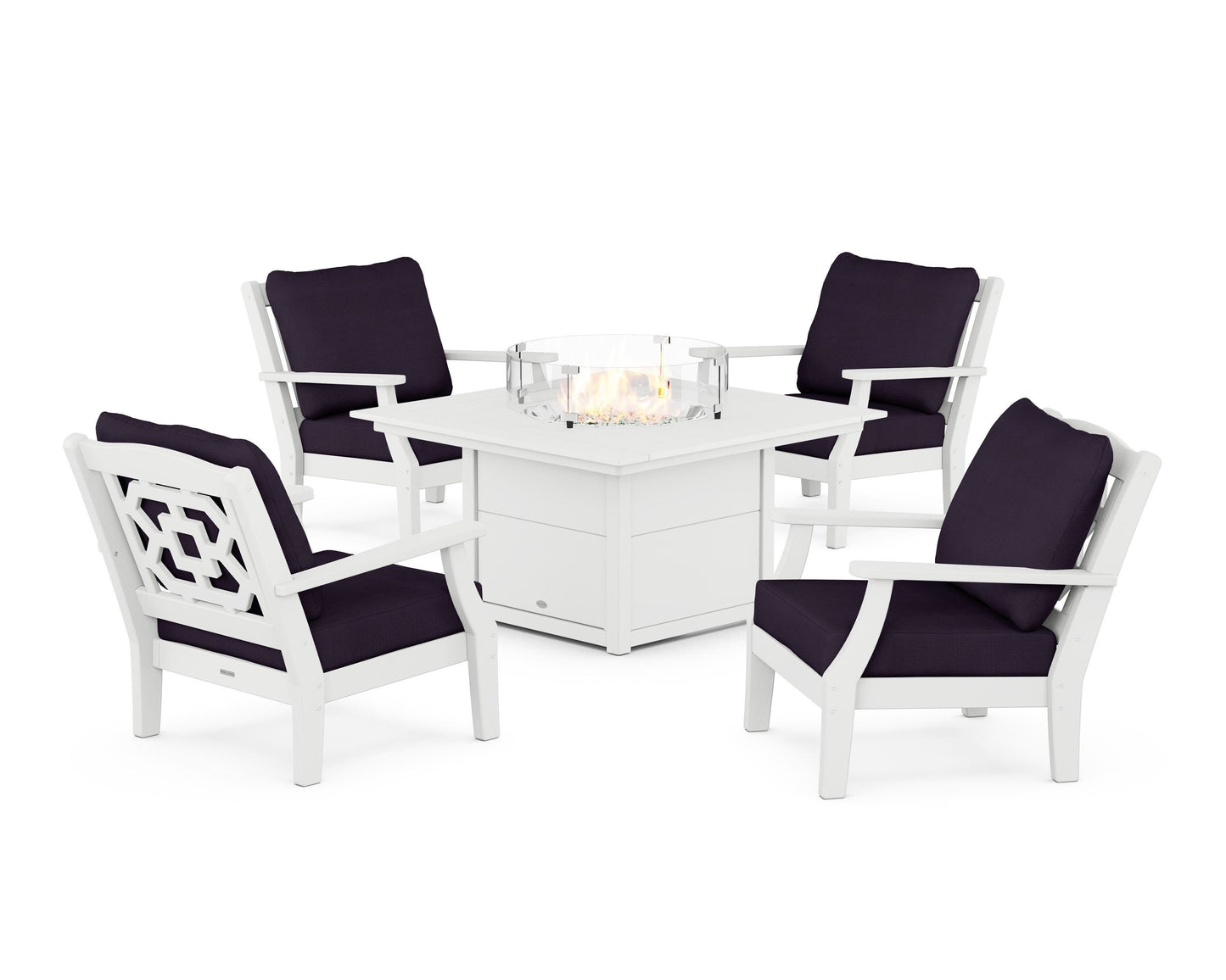 Chinoiserie 5-Piece Deep Seating Set with Fire Pit Table