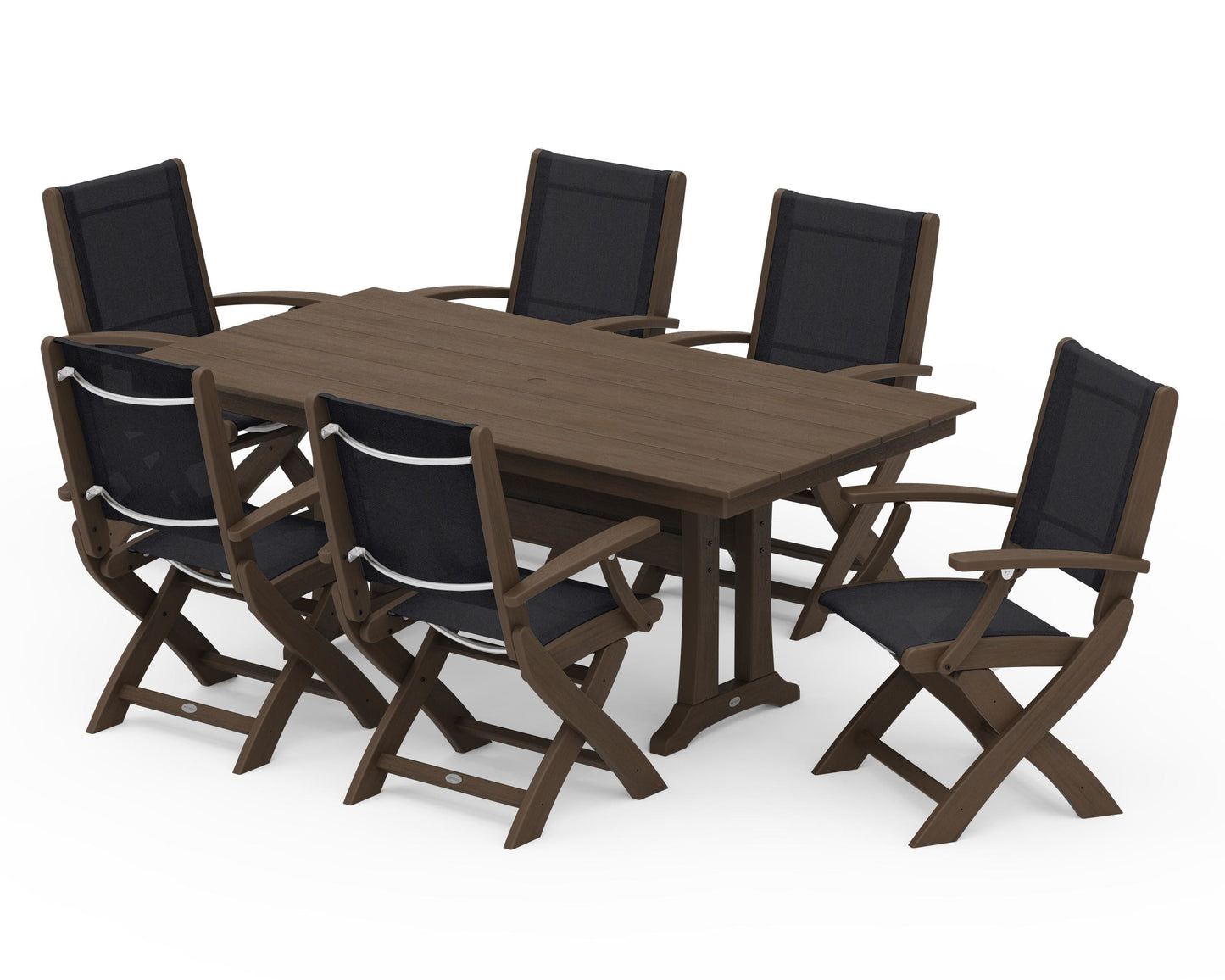 Coastal Folding Arm Chair 7-Piece Farmhouse Dining Set with Trestle Legs