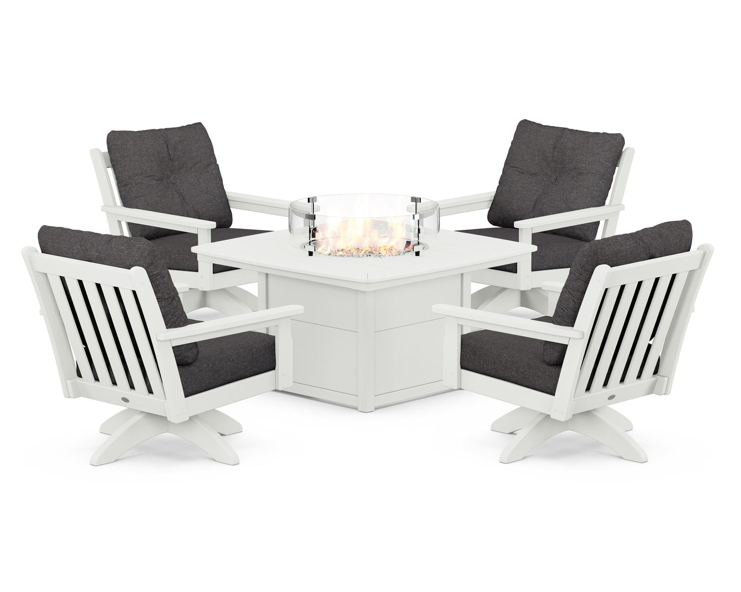 Vineyard 5-Piece Deep Seating Swivel Conversation Set with Fire Pit Table