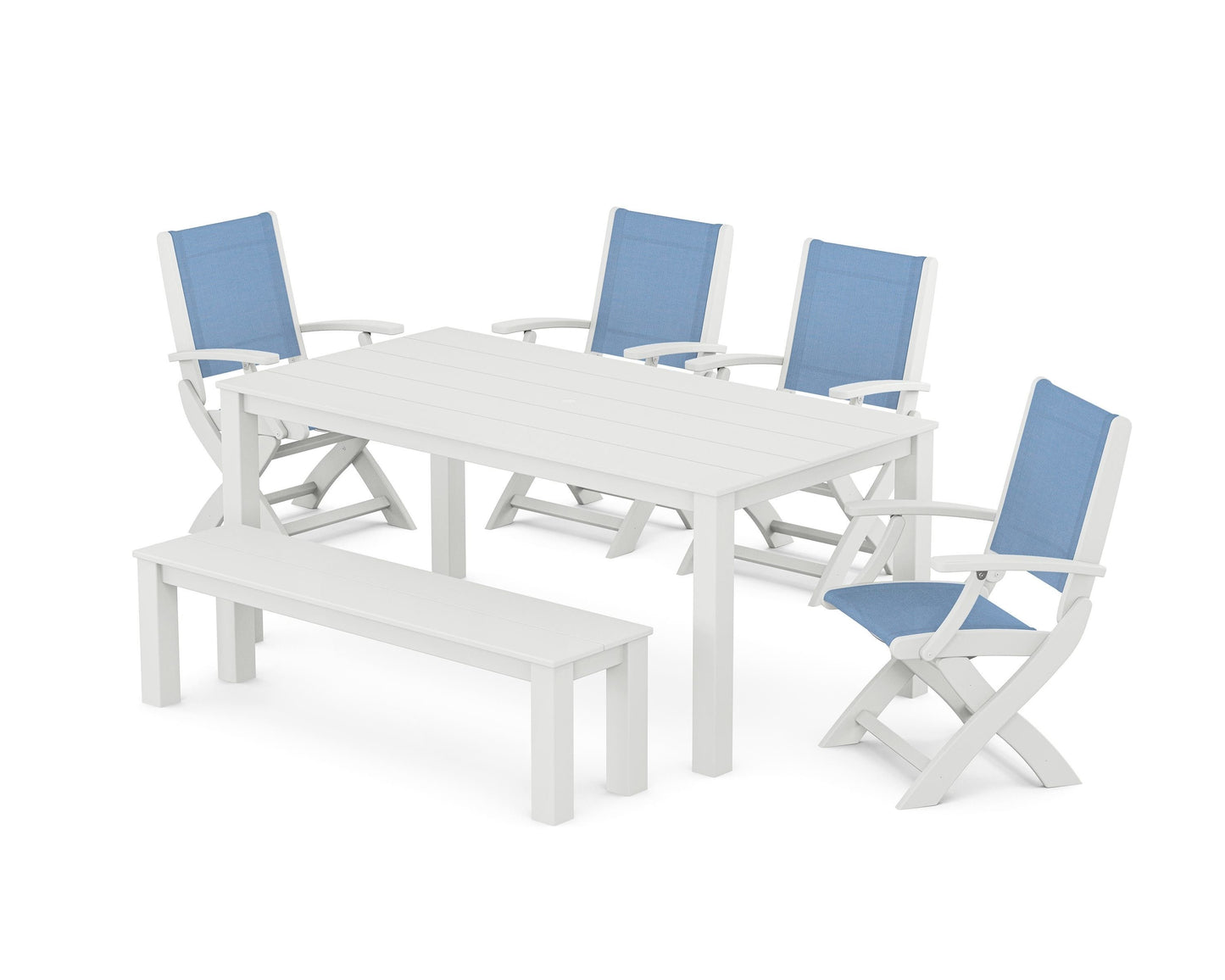 Coastal Folding Chair 6-Piece Parsons Dining Set with Bench