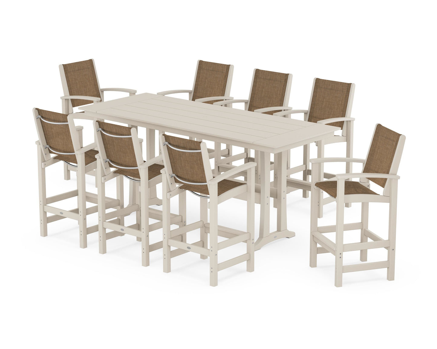 Coastal 9-Piece Farmhouse Bar Set with Trestle Legs