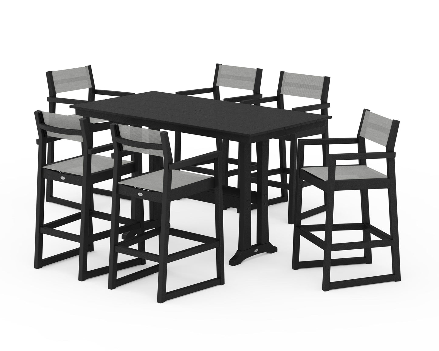 EDGE Sling Arm Chair 7-Piece Farmhouse Bar Set with Trestle Legs