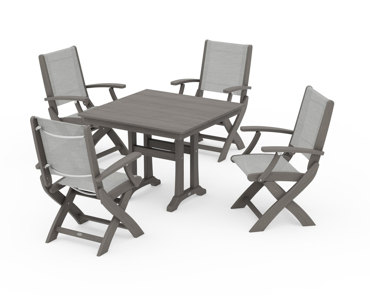 Coastal Folding Chair 5-Piece Farmhouse Dining Set With Trestle Legs