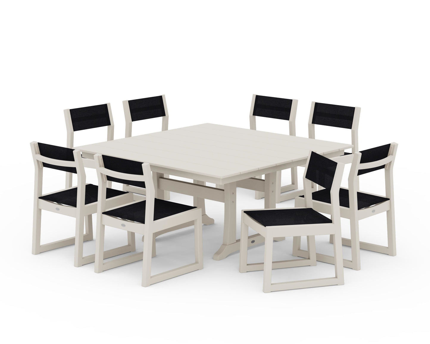 EDGE Sling Side Chair 9-Piece Farmhouse Trestle Dining Set